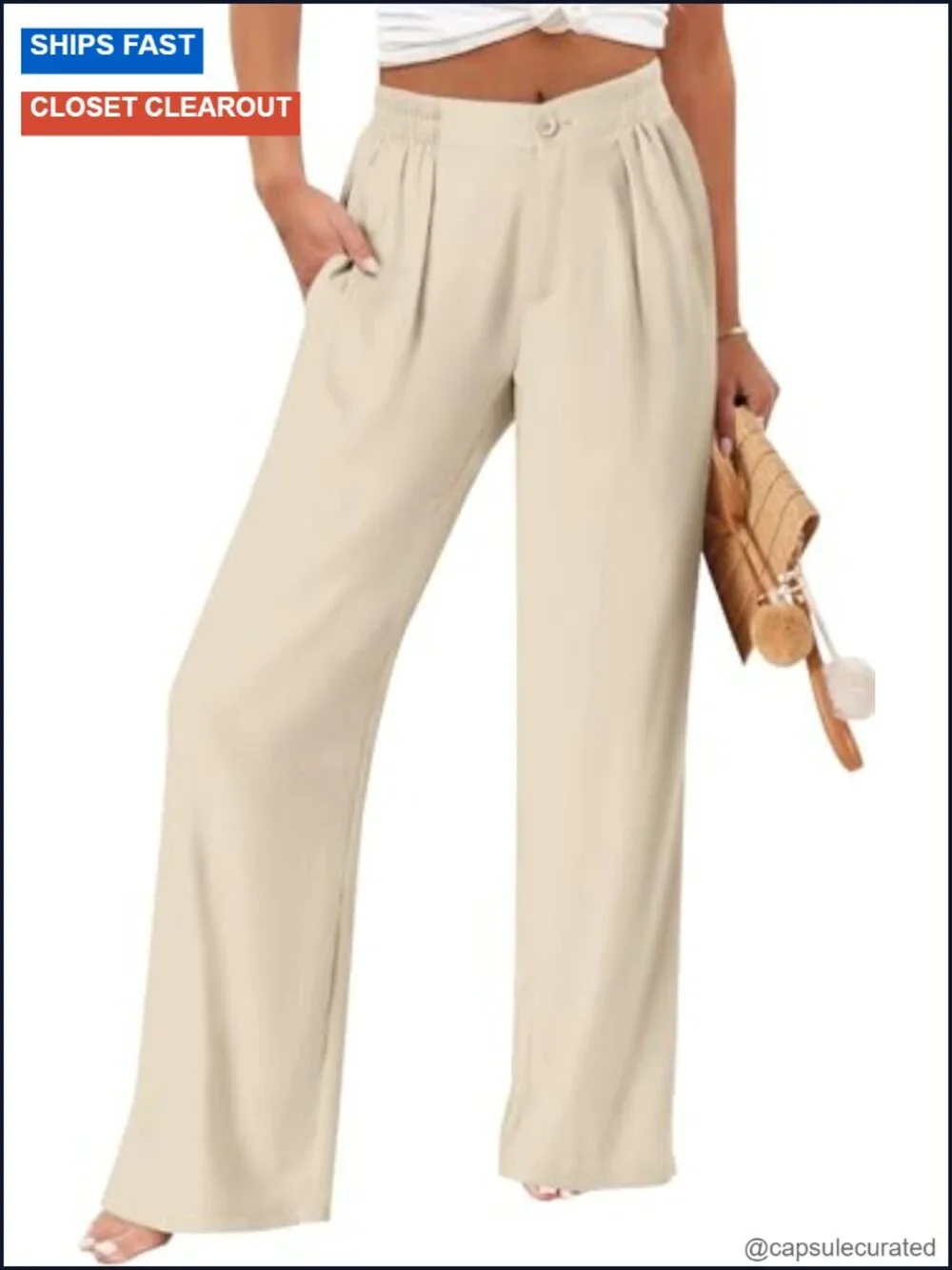 Button High Waist Wide Leg Palazzo Pants